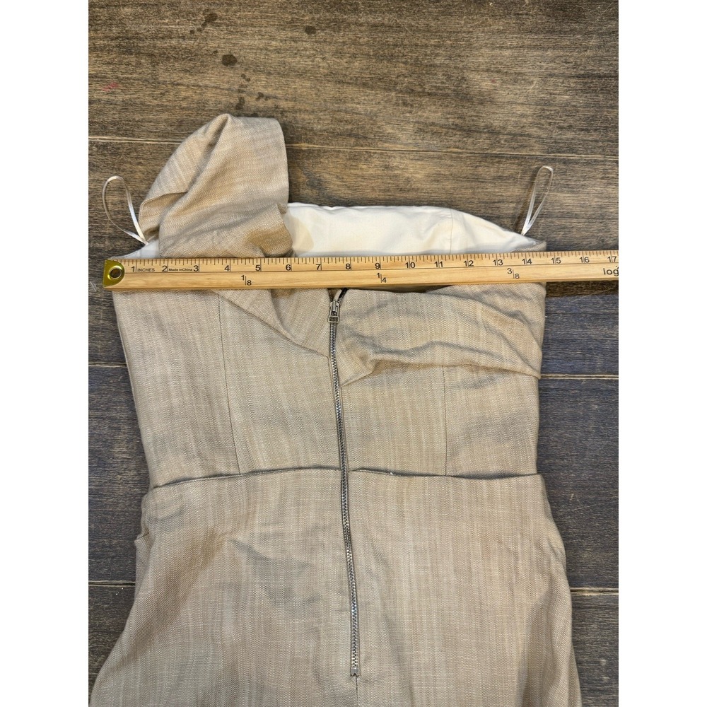 Zara Asymmetric Pencil Dress Slip Midi Camel Taupe Beige Size XS Linen Feel - Picture 12 of 14